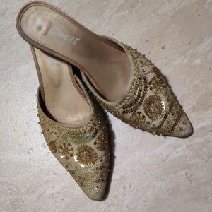 Gold sequin mules
